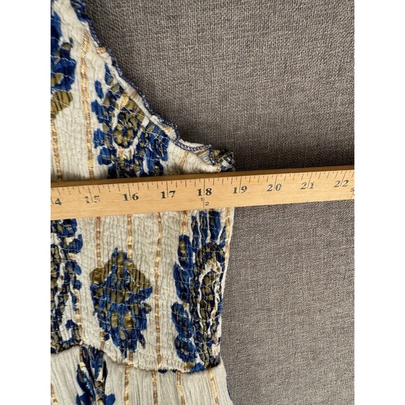 Me 2 Magic Maxi Dress 3X White Blue Gold Boho Embroidered Tassel Fringe Paisley - Picture 3 of 8